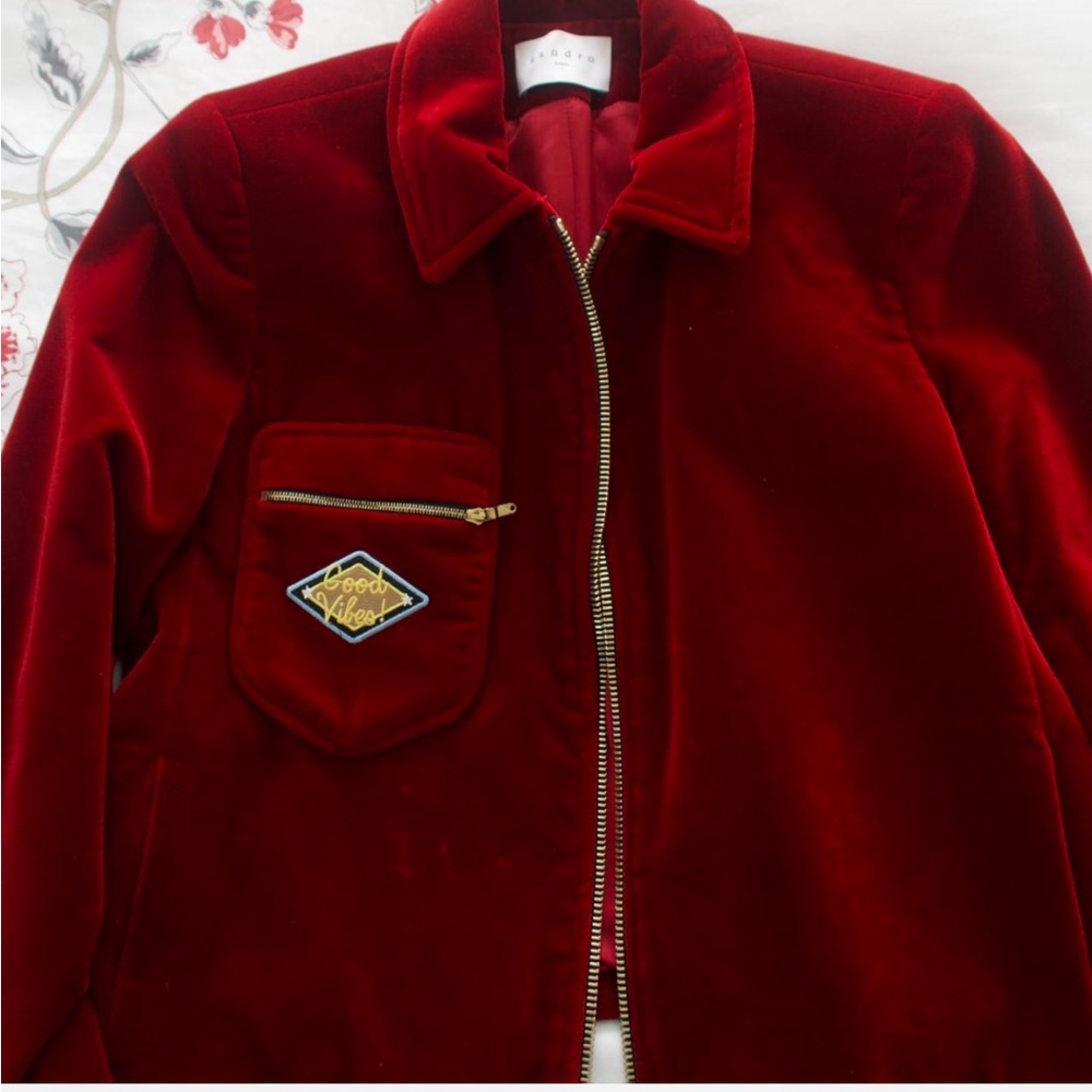 SANDRO Red velvet Good Vibes Jacket Blazer